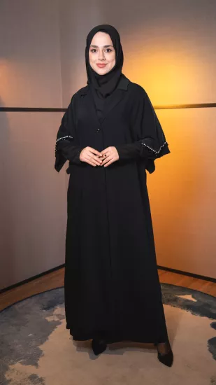 Etrucci Siyah Ceket Yaka Abaya