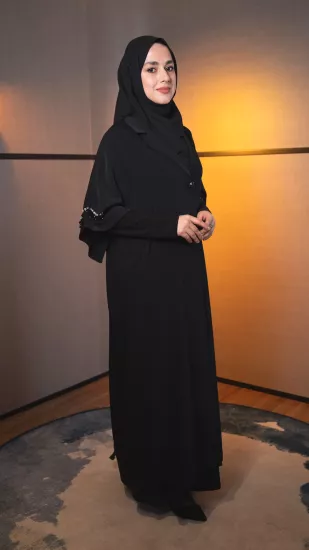 Etrucci Siyah Ceket Yaka Abaya