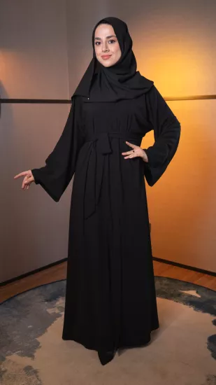 Hatice Ulaş Siyah Sade Abaya