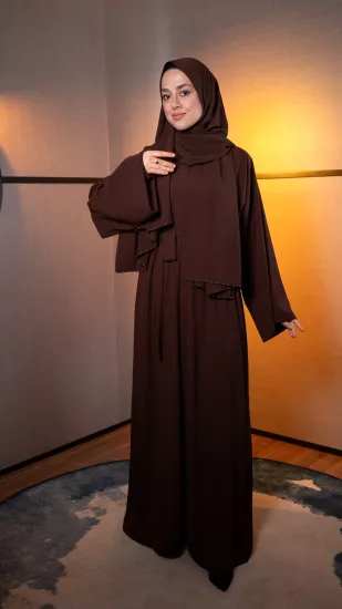Hatice Ulaş Kahverengi Sade Abaya