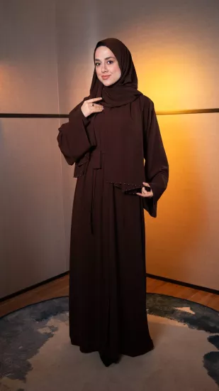 Hatice Ulaş Kahverengi Sade Abaya